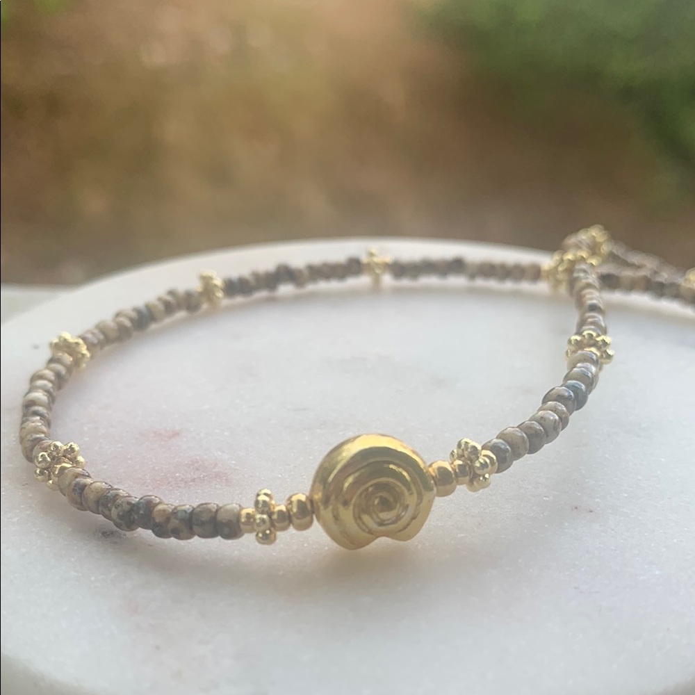 Gold and Gray Beaded Bracelet